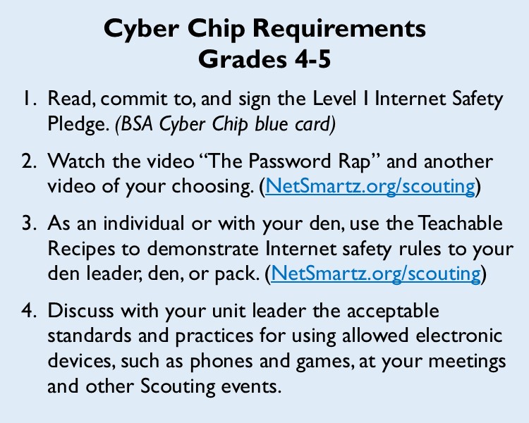 To recognize Scouts who have earned their Cyber Chip award, pocket